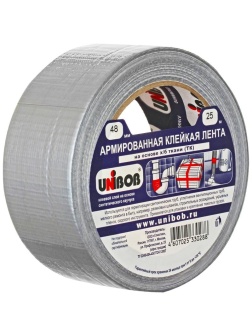 Клейкая лента армированная Unibob, 48мм*25м, серая, инд. упаковка