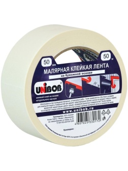 Клейкая лента малярная Unibob, 50мм*50м, инд. упаковка