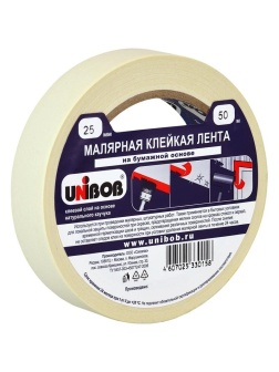 Клейкая лента малярная Unibob, 25мм*50м, инд. упаковка