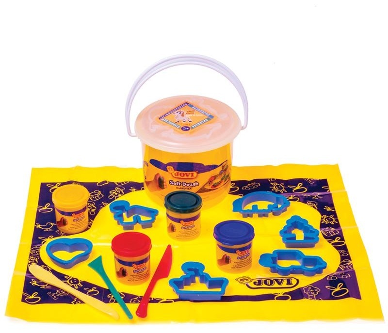 Тесто для лепки JOVI, 04 цвета*50г, аксессуары, пластиковое ведро
