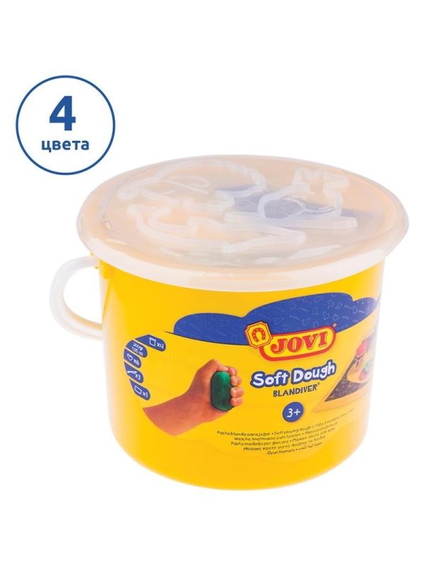 Тесто для лепки JOVI, 04 цвета*50г, аксессуары, пластиковое ведро