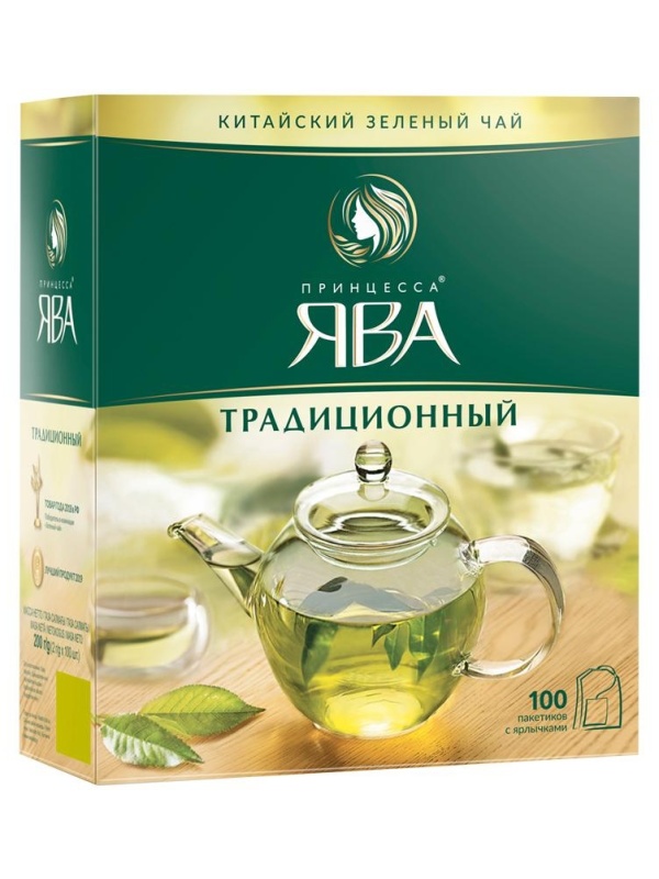 Чай Принцесса Ява, зеленый, 100 пакетиков по 2г