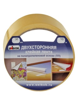 Клейкая лента двусторонняя Unibob, 38мм*10м, полипропилен, инд. упаковка