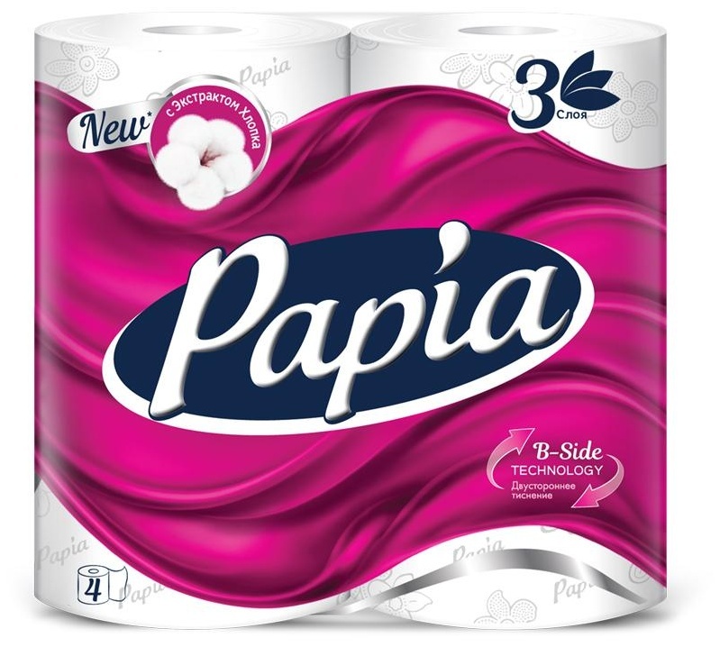 Бумага туалетная Papia, 3-слойная, 4шт., тиснение, белая