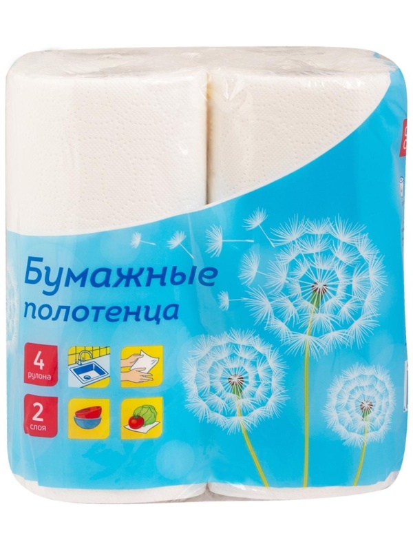 Полотенца бумажные в рулонах OfficeClean, 2-слойные, 11,6м/рул., тиснение, белые, 4шт.