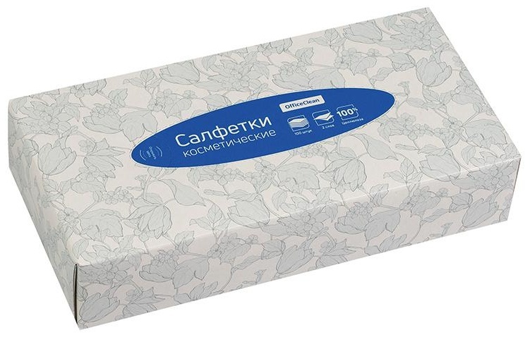 Салфетки косметические OfficeClean, 2-слойные, 20*20см, в картонном боксе, белые, 100шт.