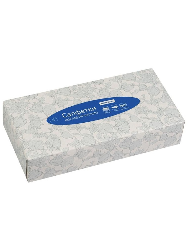 Салфетки косметические OfficeClean, 2-слойные, 20*20см, в картонном боксе, белые, 100шт.