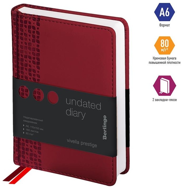 Ежедневник недатированный, А6, 160л., кожзам, Berlingo 