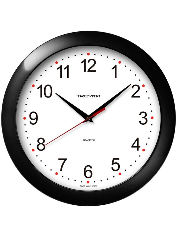 Часы настенные ход плавный, Troyka 11100112, круглые, 29*29*3,5, черная рамка