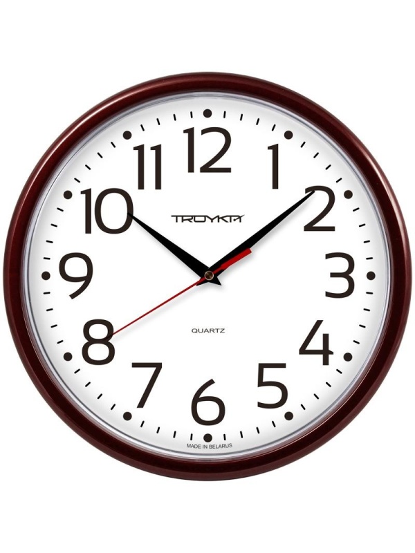 Часы настенные ход плавный, Troyka 91931912, круглые, 23*23*3, бордовая рамка