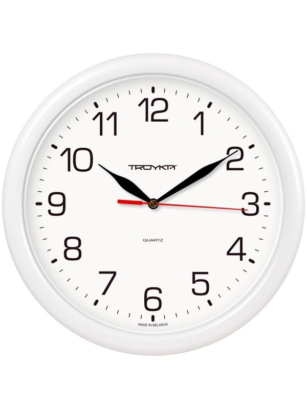 Часы настенные ход плавный, Troyka 21210213, круглые, 24*24*3, белая рамка