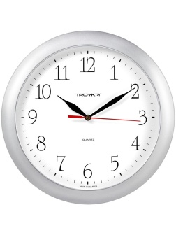 Часы настенные ход плавный, Troyka 11170113, круглые, 29*29*3,5, серебристая рамка