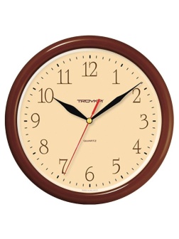 Часы настенные ход плавный, Troyka 21234287, круглые, 24*24*3, коричневая рамка