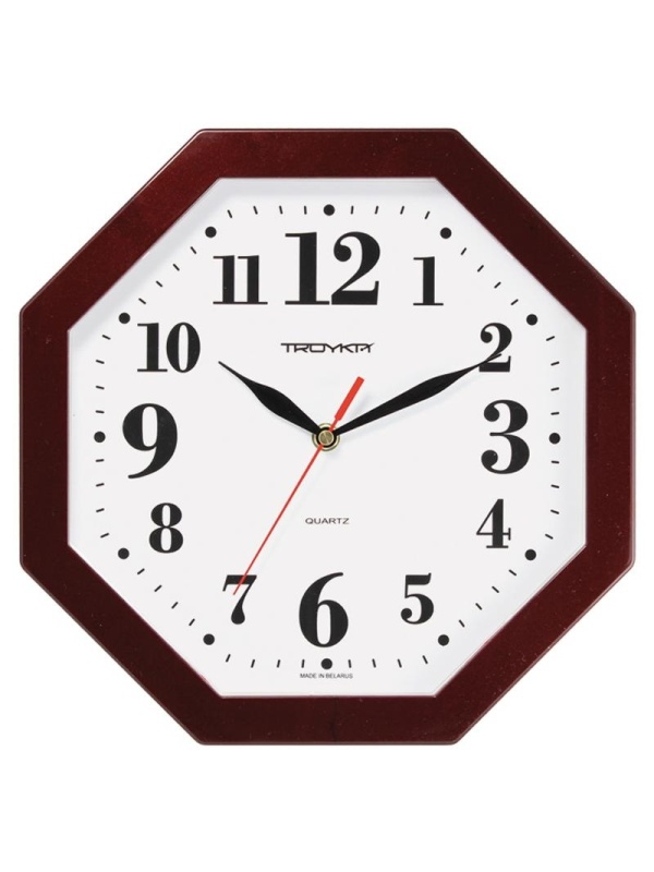Часы настенные ход плавный, Troyka 41431416, восьмигранные, 29*29*3,5, бордовая рамка