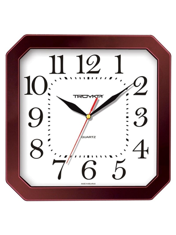 Часы настенные ход плавный, Troyka 31331316, квадратные, 29*29*3,5, бордовая рамка