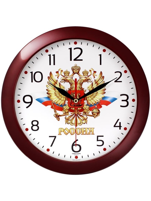 Часы настенные ход плавный, Troyka 11131176, круглые, 29*29*3,5, бордовая рамка
