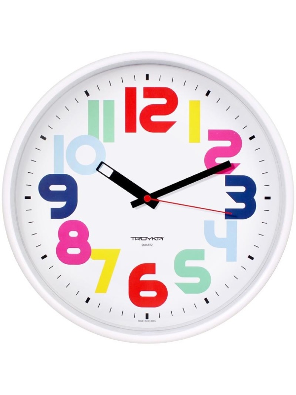 Часы настенные ход плавный, Troyka 77771712, круглые, 30*30*5, белая рамка
