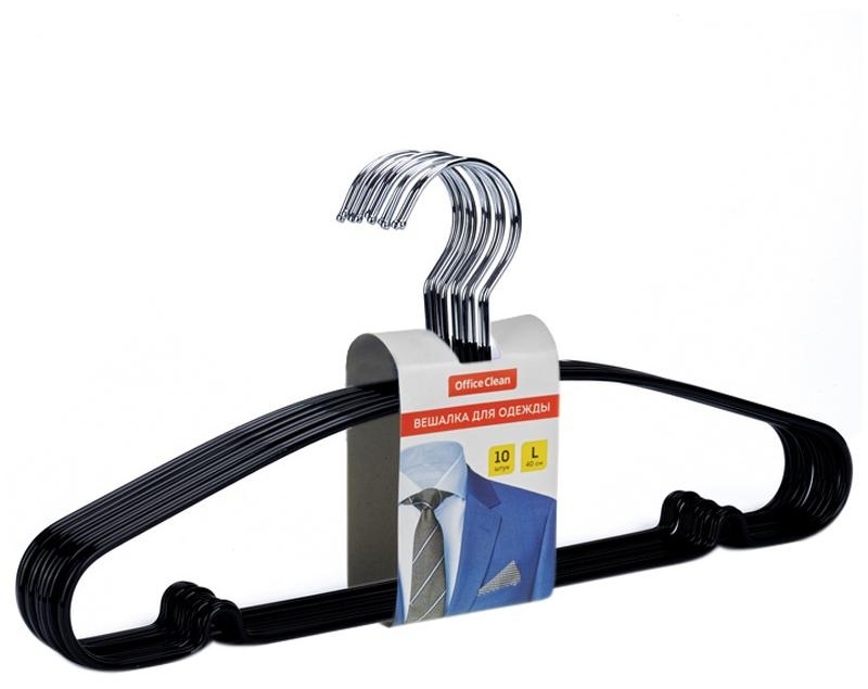Вешалка-плечики OfficeClean, набор 10шт., металл/ПВХ, размер 48-50, цвет черный