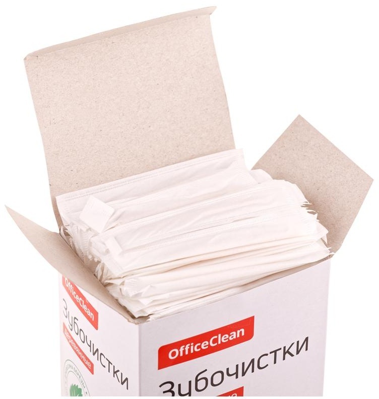 Зубочистки OfficeClean деревянные, в индивидуальной бумажной упаковке, 1000шт.