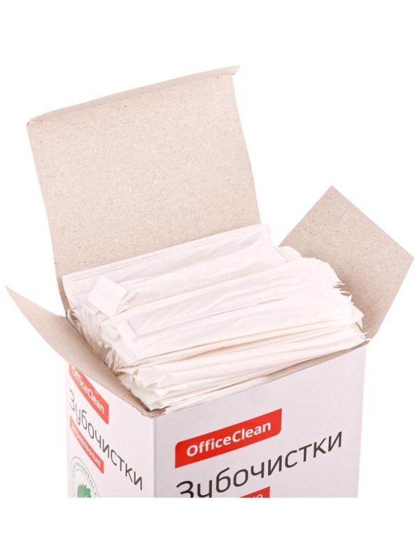 Зубочистки OfficeClean деревянные, в индивидуальной бумажной упаковке, 1000шт.