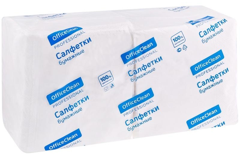 Салфетки бумажные OfficeClean Professional, 2 слойн., 33*33см, белые, 200шт.