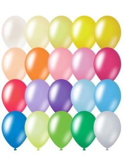Воздушные шары,  100шт., М12/30см, MESHU, металлик, 20 цветов ассорти