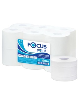 Бумага туалетная Focus Point, 2 слойн, 120м/рул., ЦВ, тиснение, белая, 12 шт.