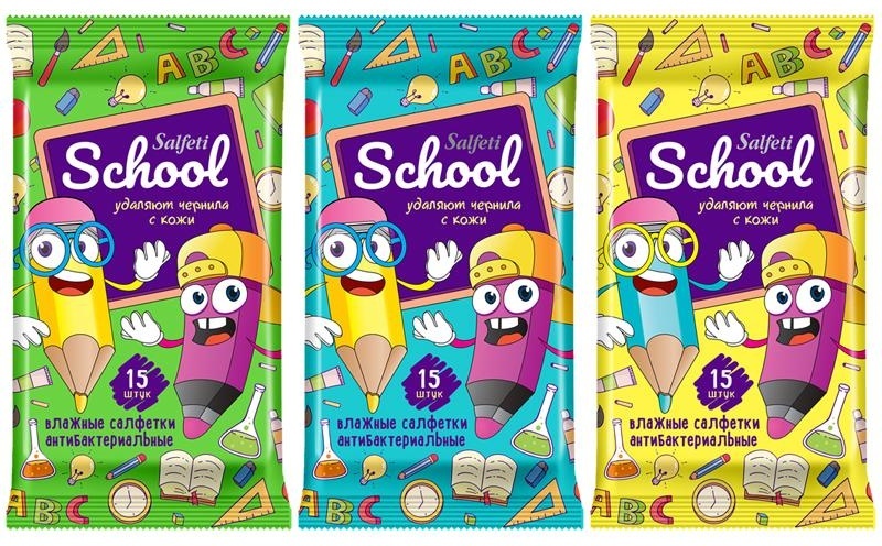 Салфетки влажные Salfeti School , 15шт., детские, антибактериальные