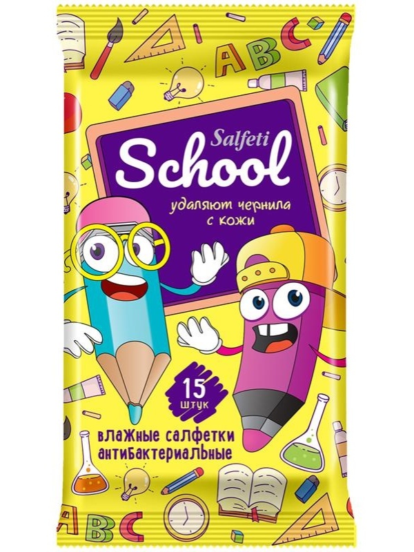 Салфетки влажные Salfeti School , 15шт., детские, антибактериальные
