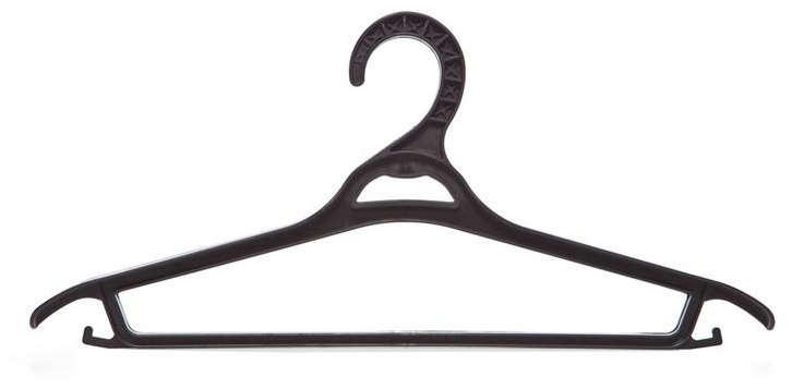 Вешалка-плечики OfficeClean, пластик, плоская, перекладина, крючки, 42см (р.46-50), цвет черный