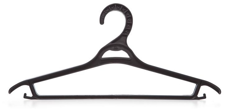 Вешалка-плечики OfficeClean, пластик, плоская, перекладина, крючки, 46см (р.50-54), цвет черный