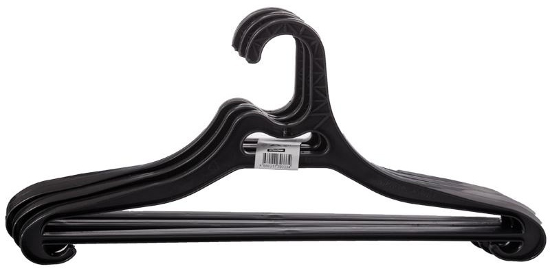 Вешалка-плечики OfficeClean, набор 3шт., пластик, плоская, перекладина, крючки, 44см (р.48-52),черный