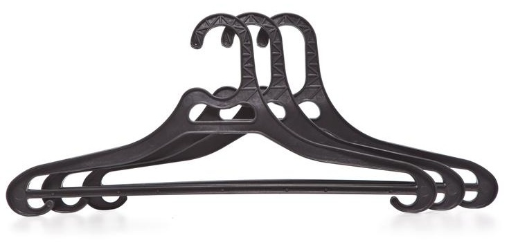 Вешалка-плечики OfficeClean, набор 3шт., пластик, плоская, перекладина, крючки, 44см (р.48-52),черный