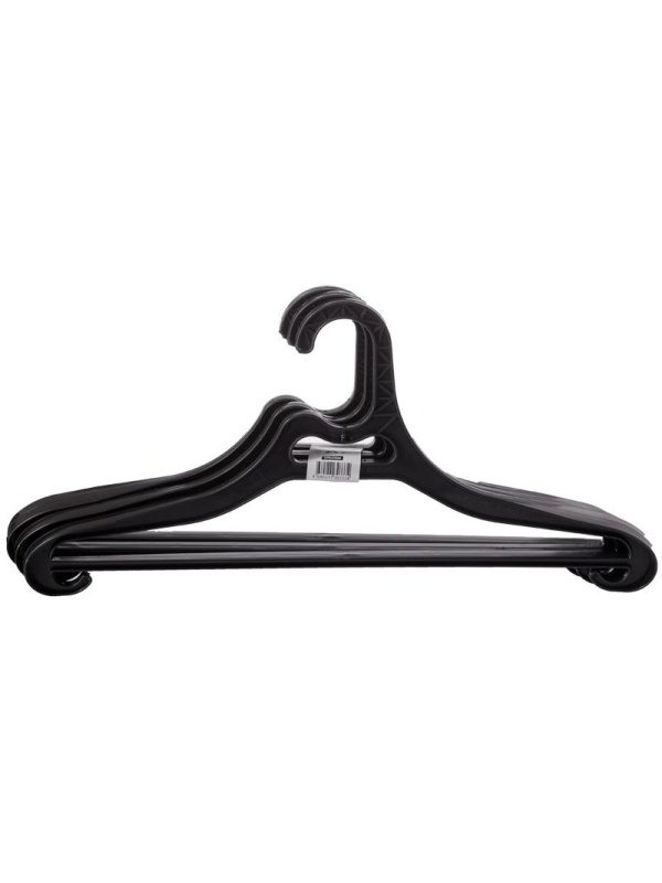 Вешалка-плечики OfficeClean, набор 3шт., пластик, плоская, перекладина, крючки, 44см (р.48-52),черный
