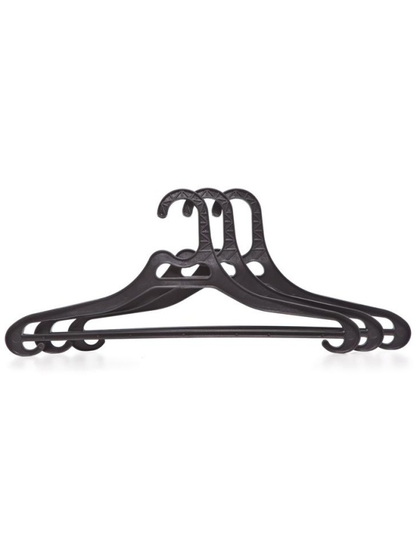 Вешалка-плечики OfficeClean, набор 3шт., пластик, плоская, перекладина, крючки, 44см (р.48-52),черный