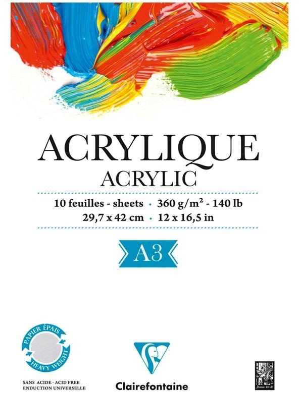 Альбом для акрила, 10л., А3, на склейке Clairefontaine 