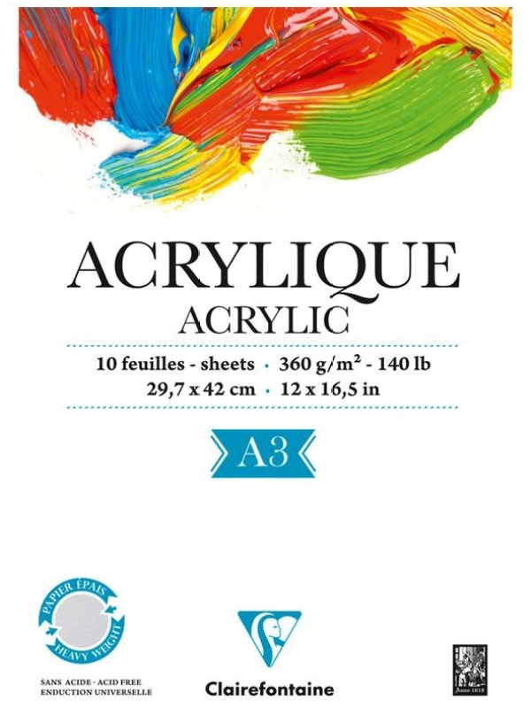 Альбом для акрила, 10л., А3, на склейке Clairefontaine 
