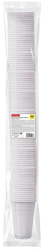 Стаканы одноразовые OfficeClean 200мл, набор 100шт., бюджет, ПП, белые, хол/гор