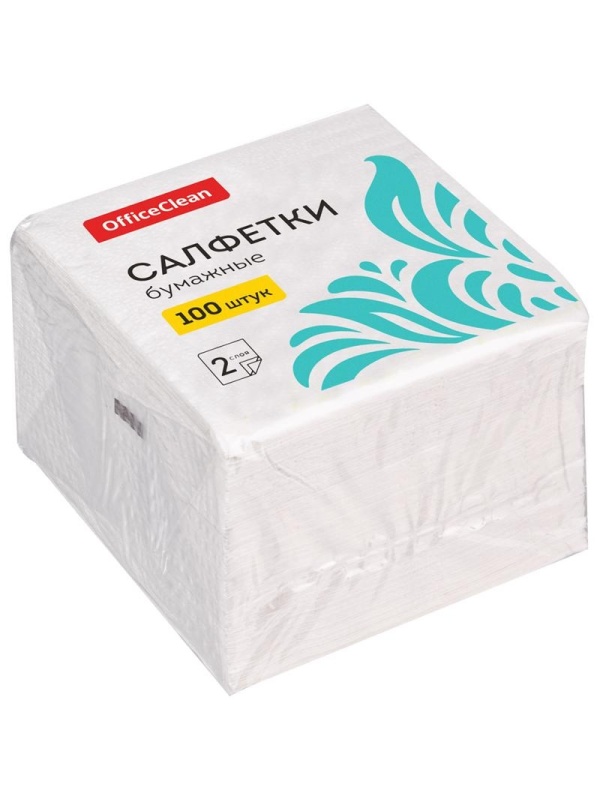 Салфетки бумажные OfficeClean, 2 слойн., 24*24см, белые, 100шт.