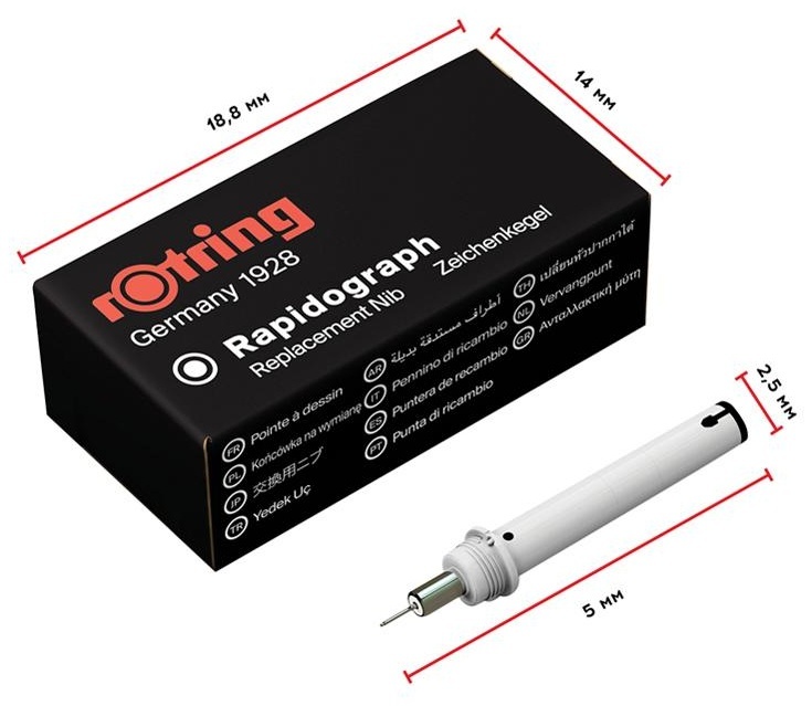 Пишущий элемент для рапидографа Rotring 0,25мм, картон. упаковка