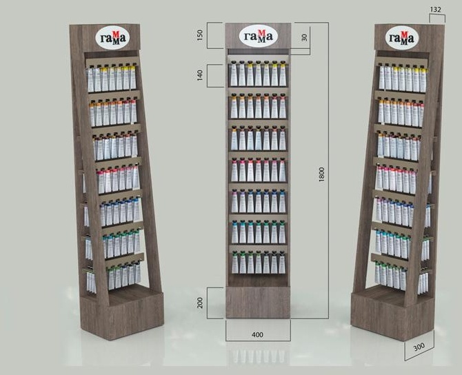 Стойка Гамма для туб 46 мл. деревянная, на 49 артикулов, 400*1800*300мм