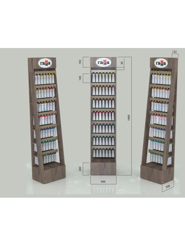 Стойка Гамма для туб 46 мл. деревянная, на 49 артикулов, 400*1800*300мм