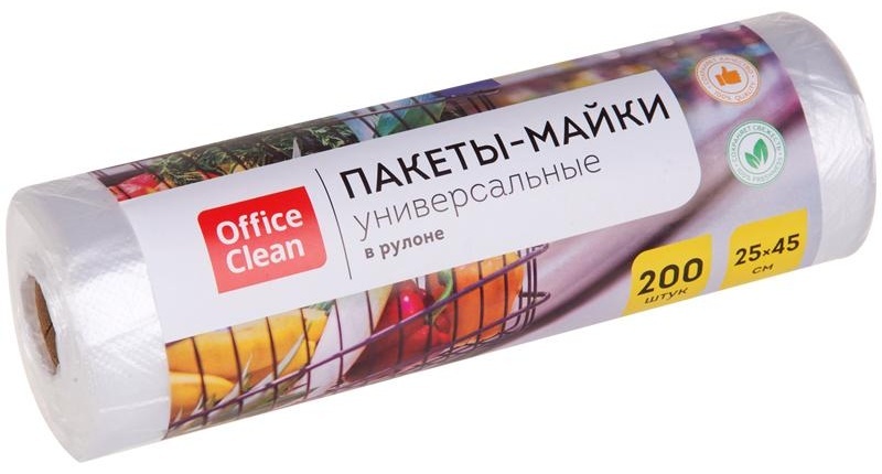 Пакет-майка OfficeClean, ПНД, 25+12*45см, 10мкм, рулон на втулке, 200шт., прозрачный