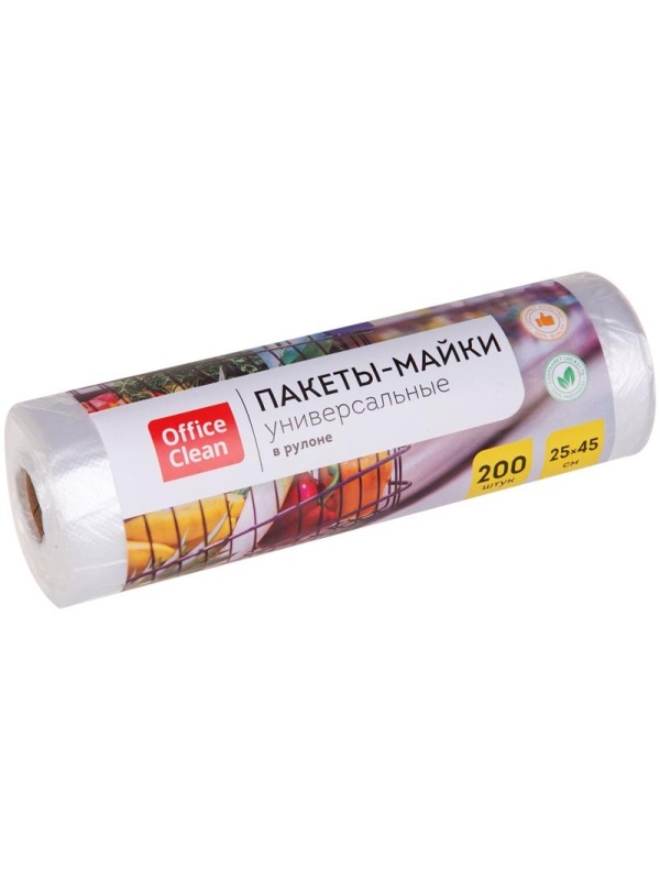 Пакет-майка OfficeClean, ПНД, 25+12*45см, 10мкм, рулон на втулке, 200шт., прозрачный