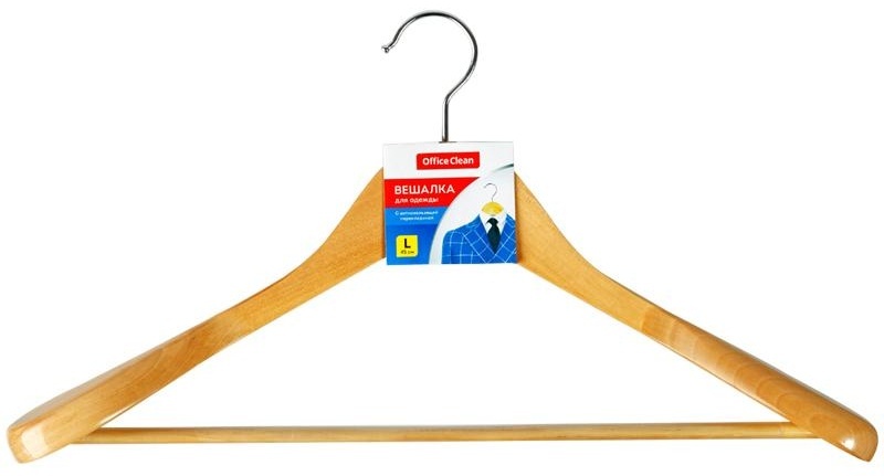 Вешалка-плечики OfficeClean, деревянная, анатомическая, антискользящая перекладина, 45см, цвет сосна