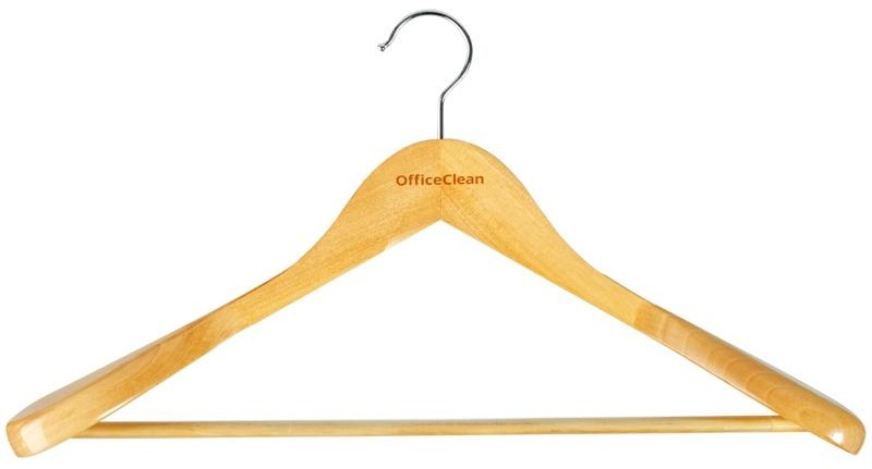 Вешалка-плечики OfficeClean, деревянная, анатомическая, антискользящая перекладина, 45см, цвет сосна