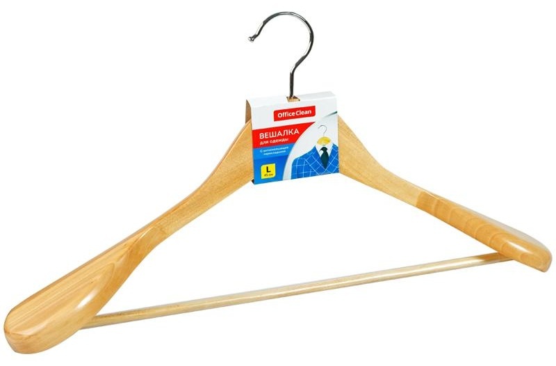 Вешалка-плечики OfficeClean, деревянная, анатомическая, антискользящая перекладина, 45см, цвет сосна
