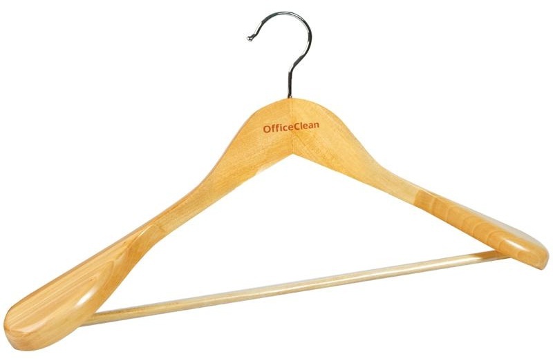 Вешалка-плечики OfficeClean, деревянная, анатомическая, антискользящая перекладина, 45см, цвет сосна