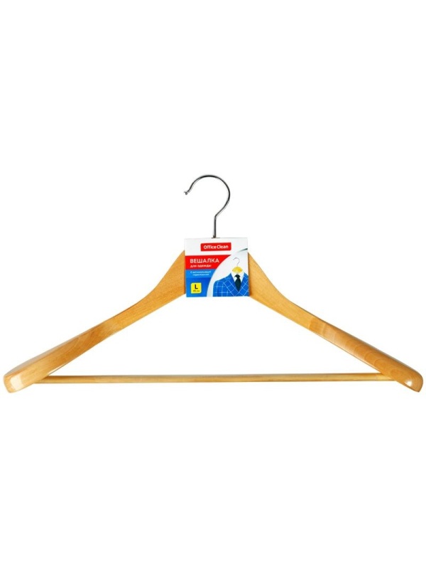 Вешалка-плечики OfficeClean, деревянная, анатомическая, антискользящая перекладина, 45см, цвет сосна