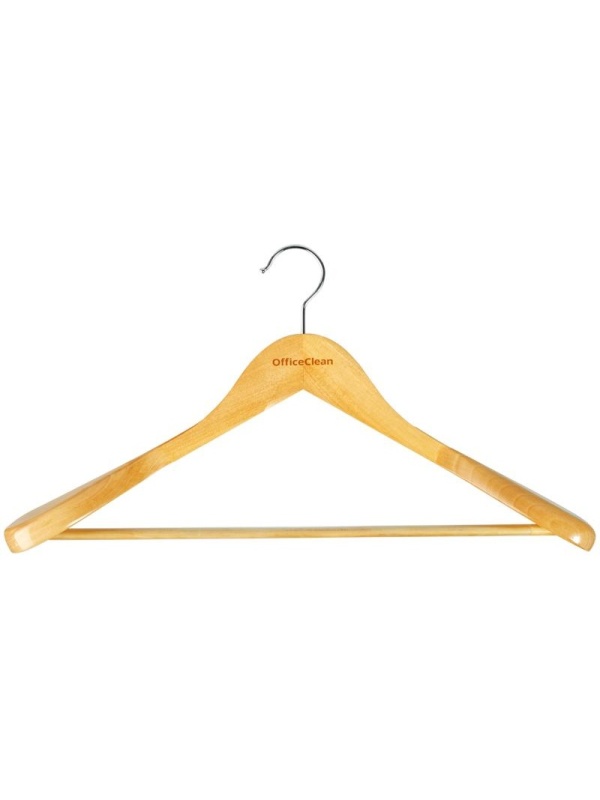 Вешалка-плечики OfficeClean, деревянная, анатомическая, антискользящая перекладина, 45см, цвет сосна